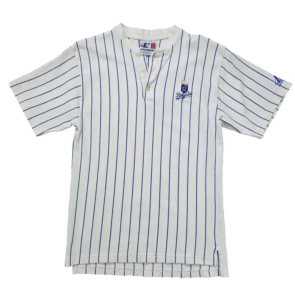 Vintage Kansas City Royals Shirt Men's M White MLB Logo Athletic Pinstripe